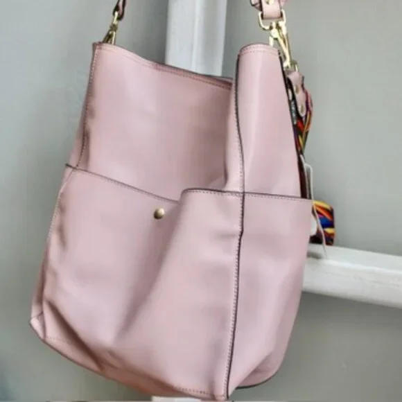 Bostanten Lotty Mauve Pink Cowhide Leather Hobo Tote Shoulder Bucket Bag Purse - Picture 3 of 8